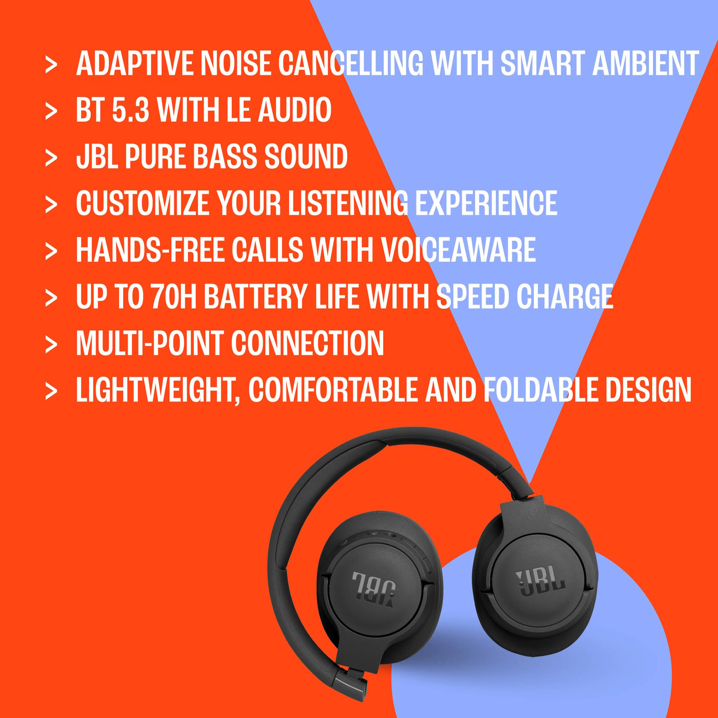 JBL Tune 770NC Trådløse hodetelefoner Hvit