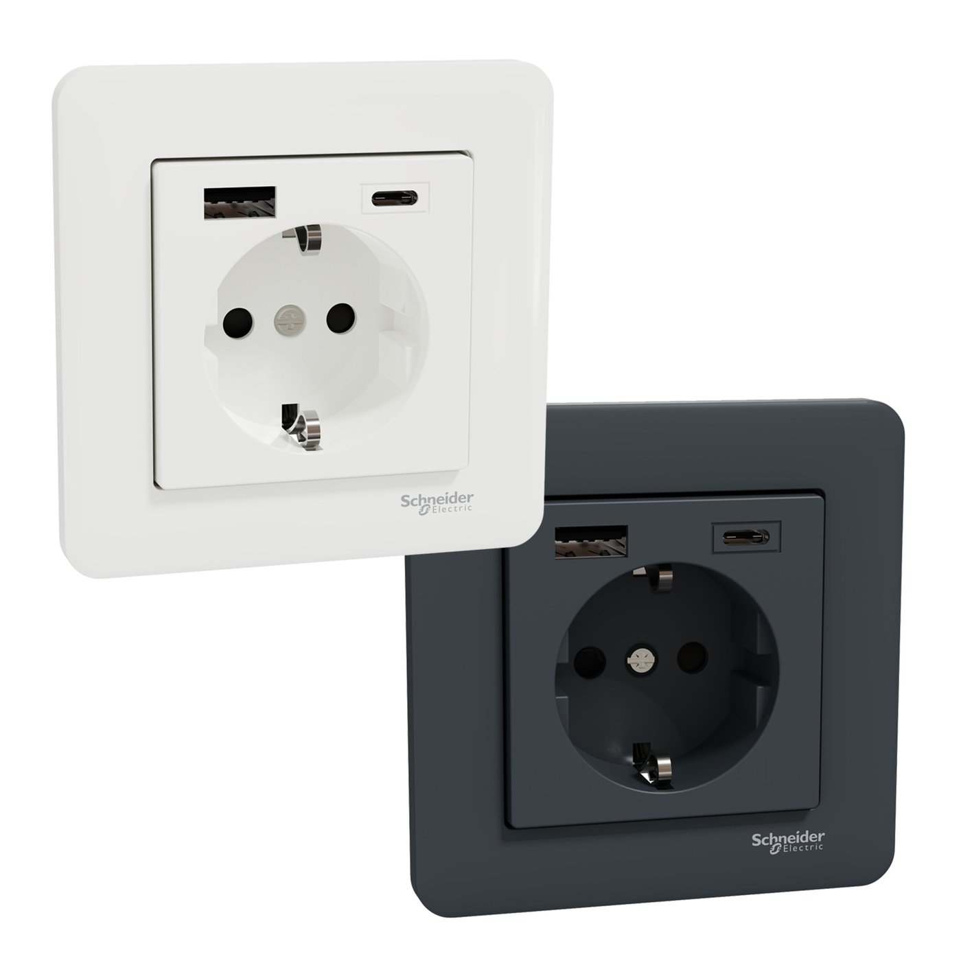 Schneider Electric Exxact Jordet vegguttak med USB-porter Svart