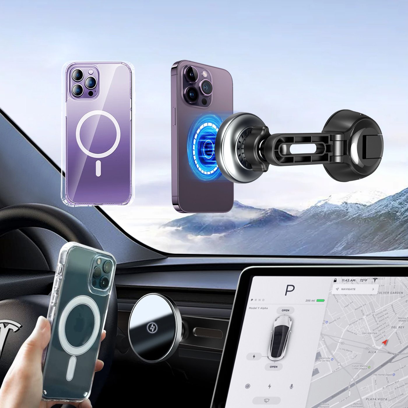 Linocell Magnetisk Mobilholder for frontrute og laptop 15 W