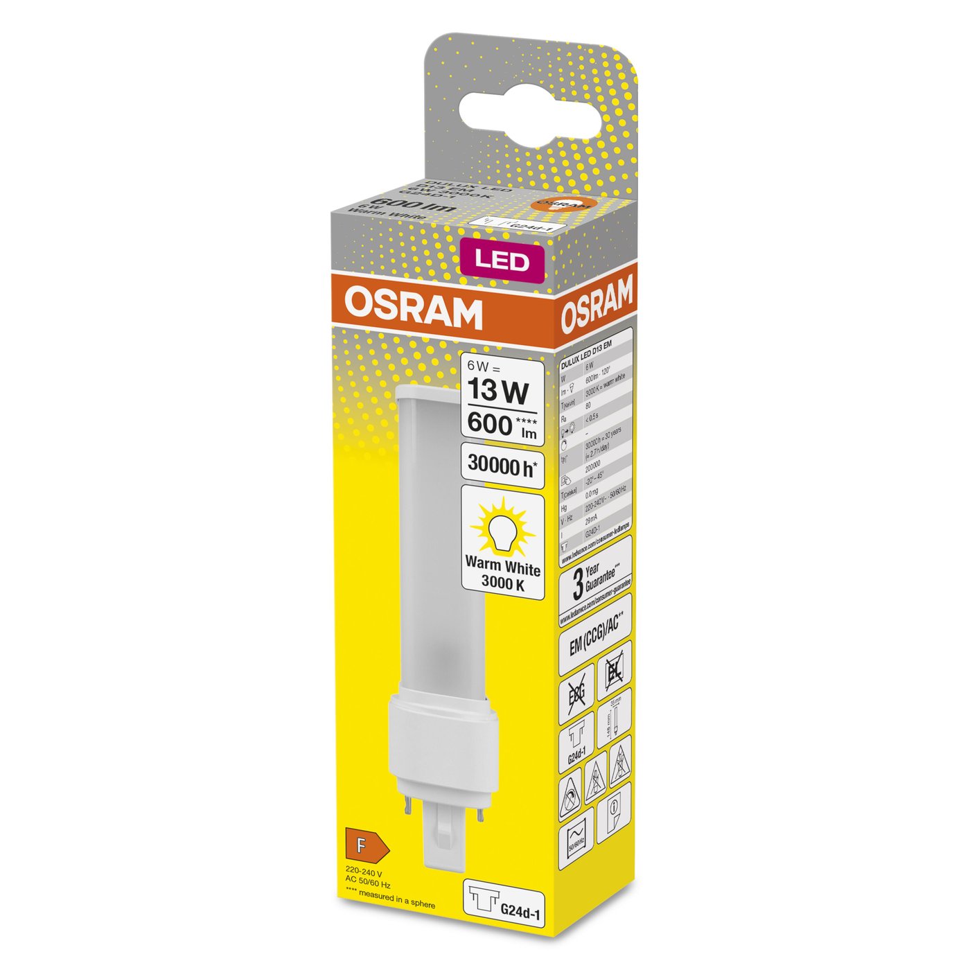Osram LED-kompaktlysrör G24D 600 lm