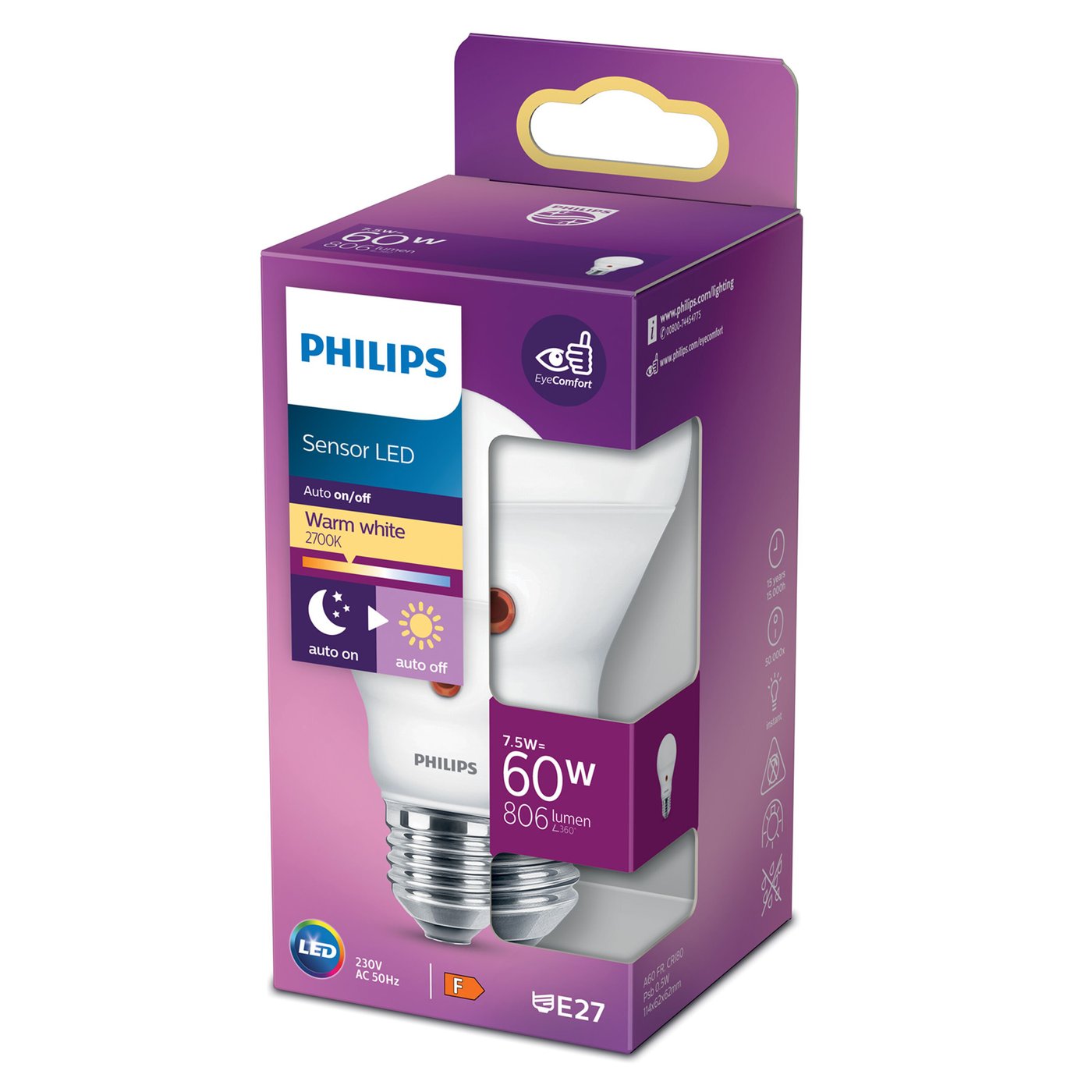 Philips LED-lampa med skymningsrelä E27 806 lm