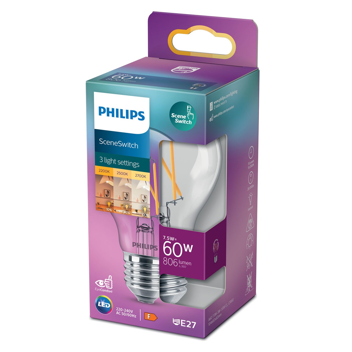Philips Sceneswitch LED-lampa E27 806 lm