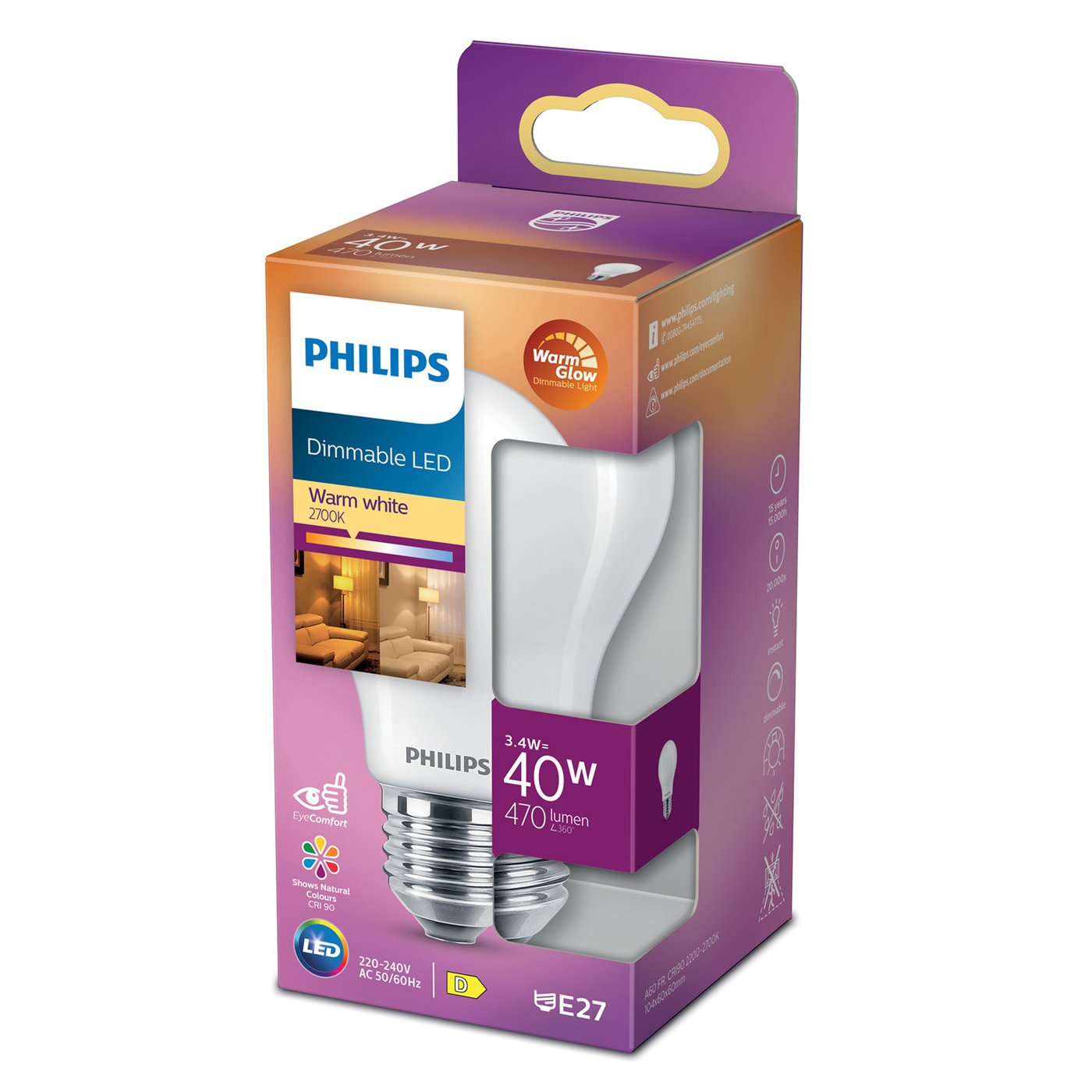 Philips Dimbar LED-lampa E27 470 lm