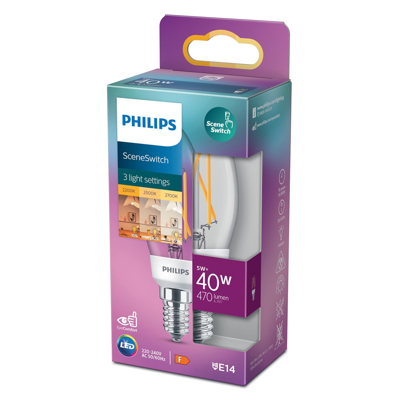 Philips Sceneswitch LED-lampa Kron E14 470 lm