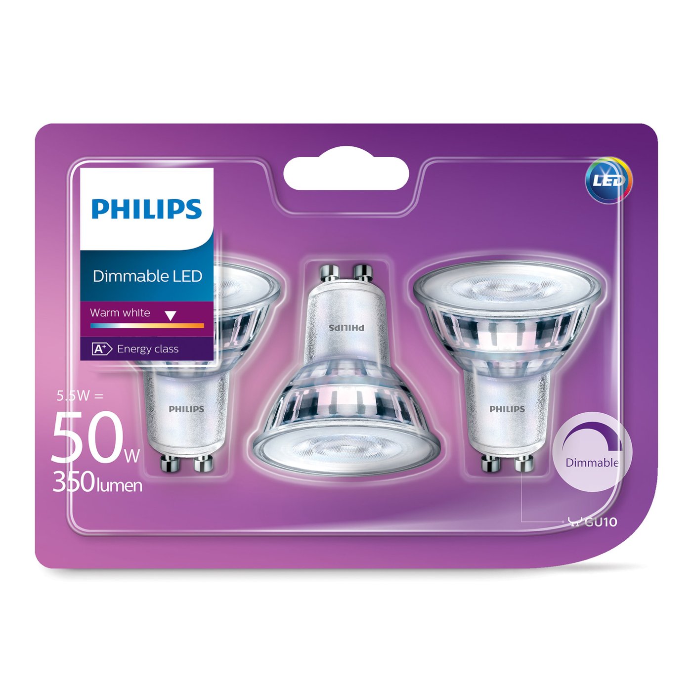 Philips LED-lampa GU10 345 lm 3-pack