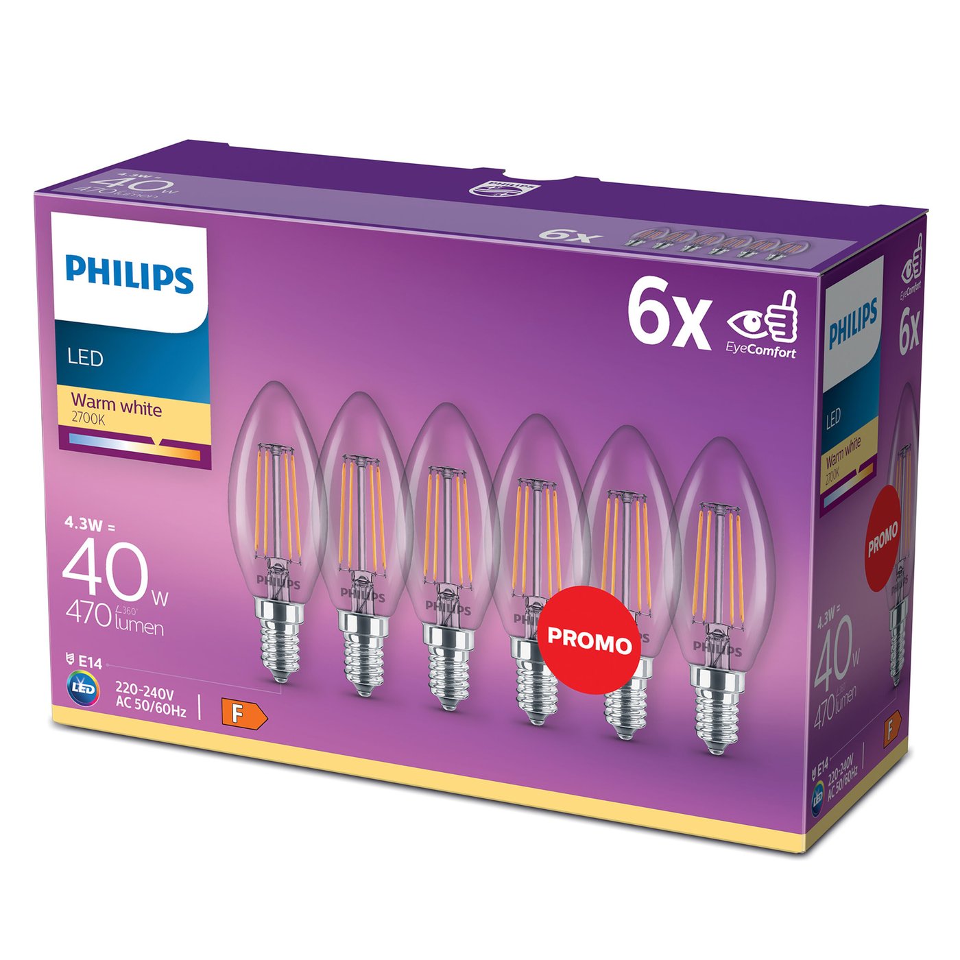 Philips LED-lampa Kron LED E14 470 lm 6-pack