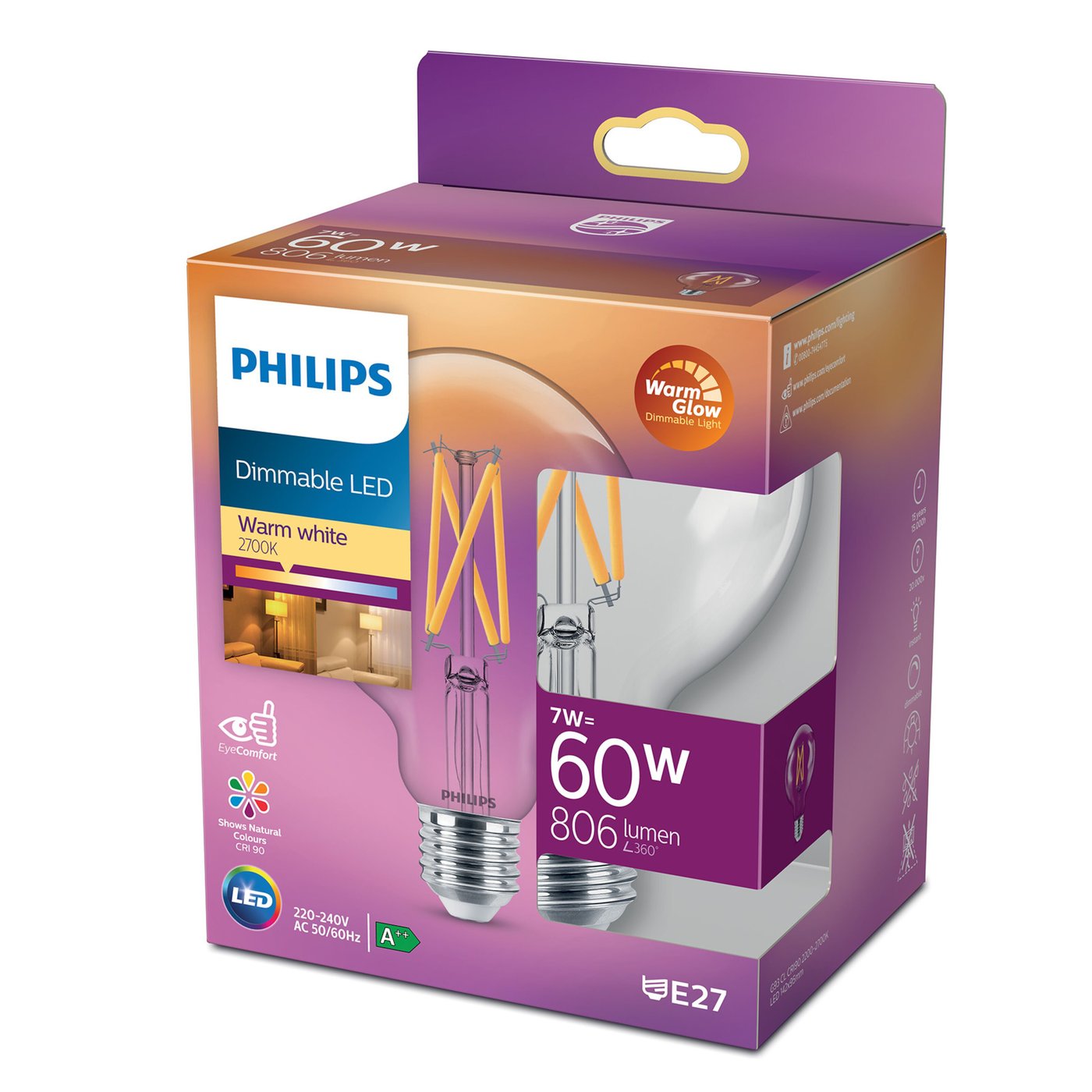 Philips Globlampa Filament LED G93 E27 806 lm