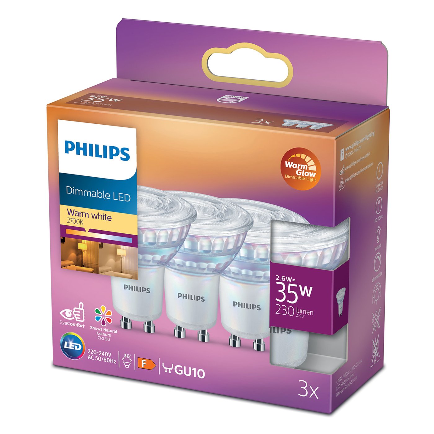 Philips LED-lampa GU10 230 lm 3-pack