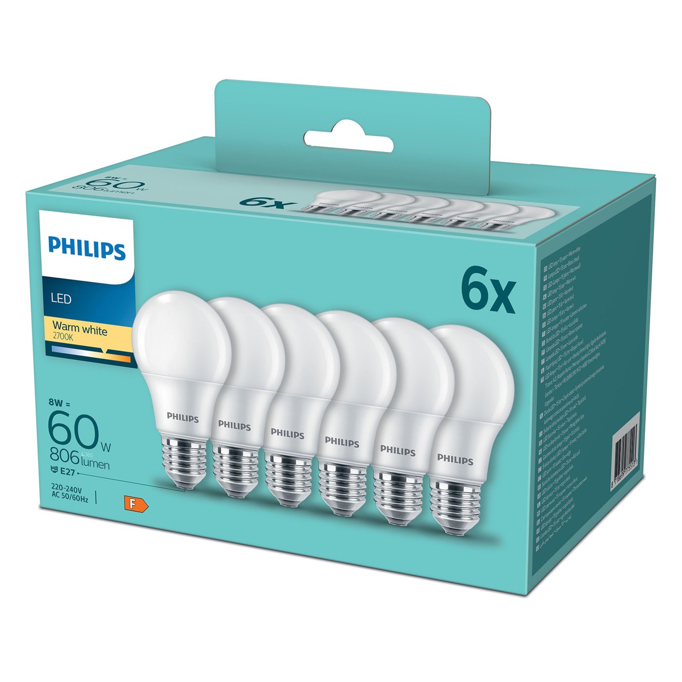 Philips LED-lampa E27 806 lm 6-pack