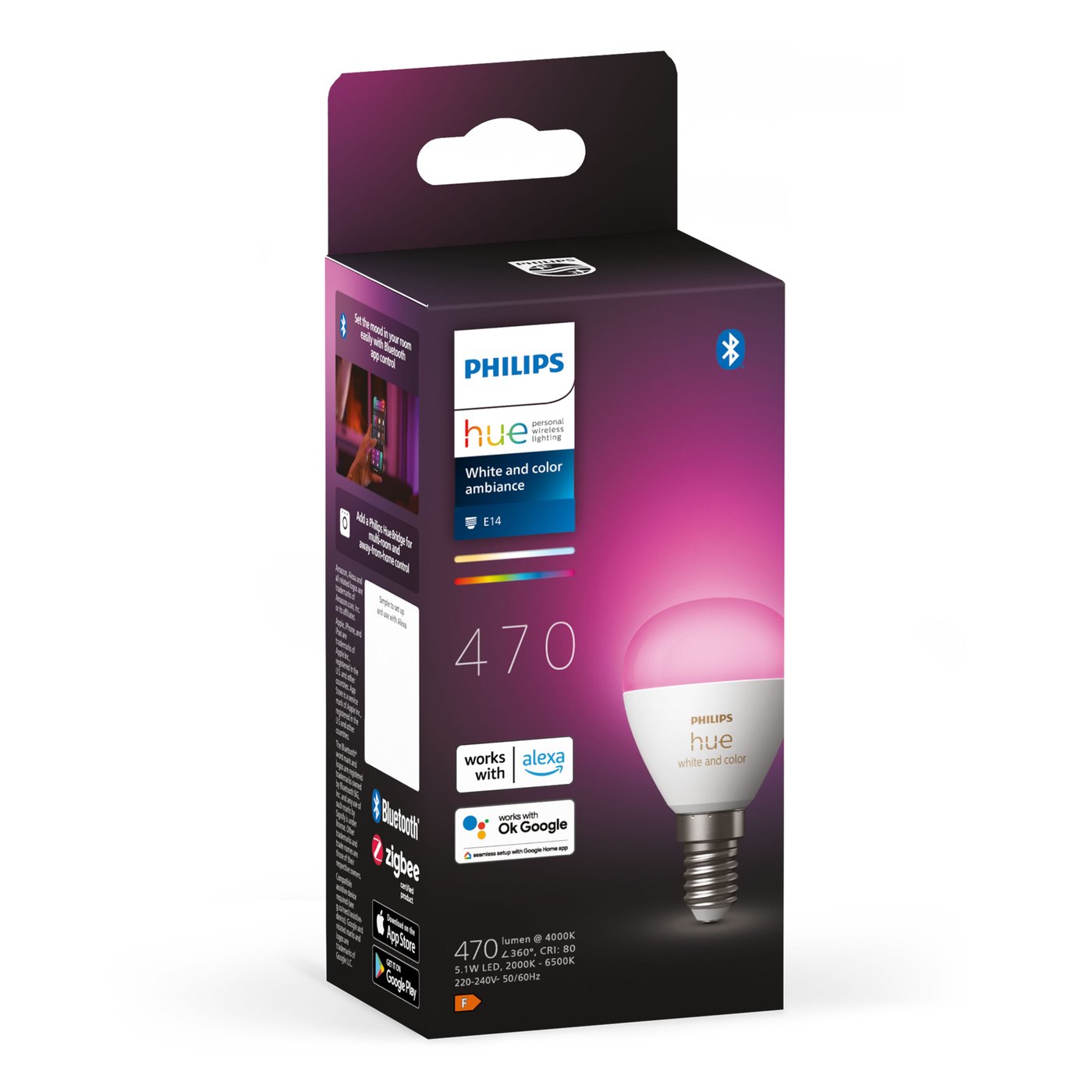 Philips Hue Luster Kuleformet LED-pære White and Color Ambiance E14 470 lm