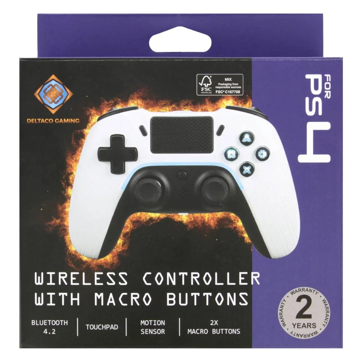 Deltaco Trådløs håndkontroller for PS4 og PC Hvit