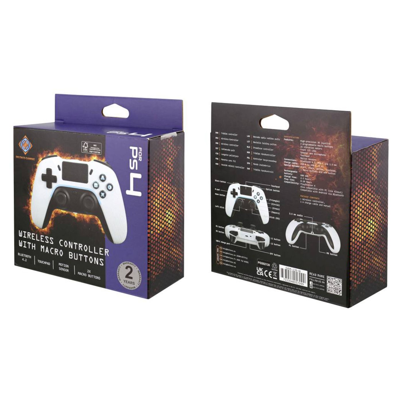 Deltaco Trådløs håndkontroller for PS4 og PC Hvit