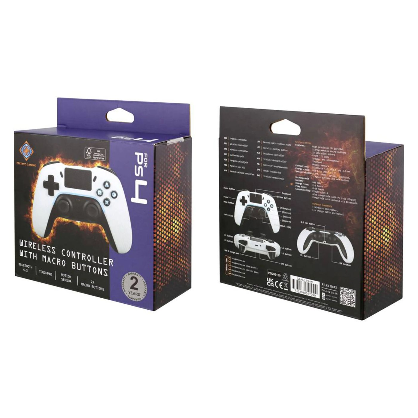 Deltaco Trådlös handkontroll för PS4 och PC Vit