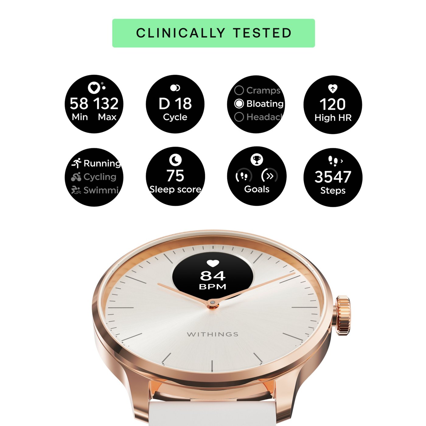 Withings Scanwatch Light Smartklokke med klassisk urskive 37 mm Rose Gold