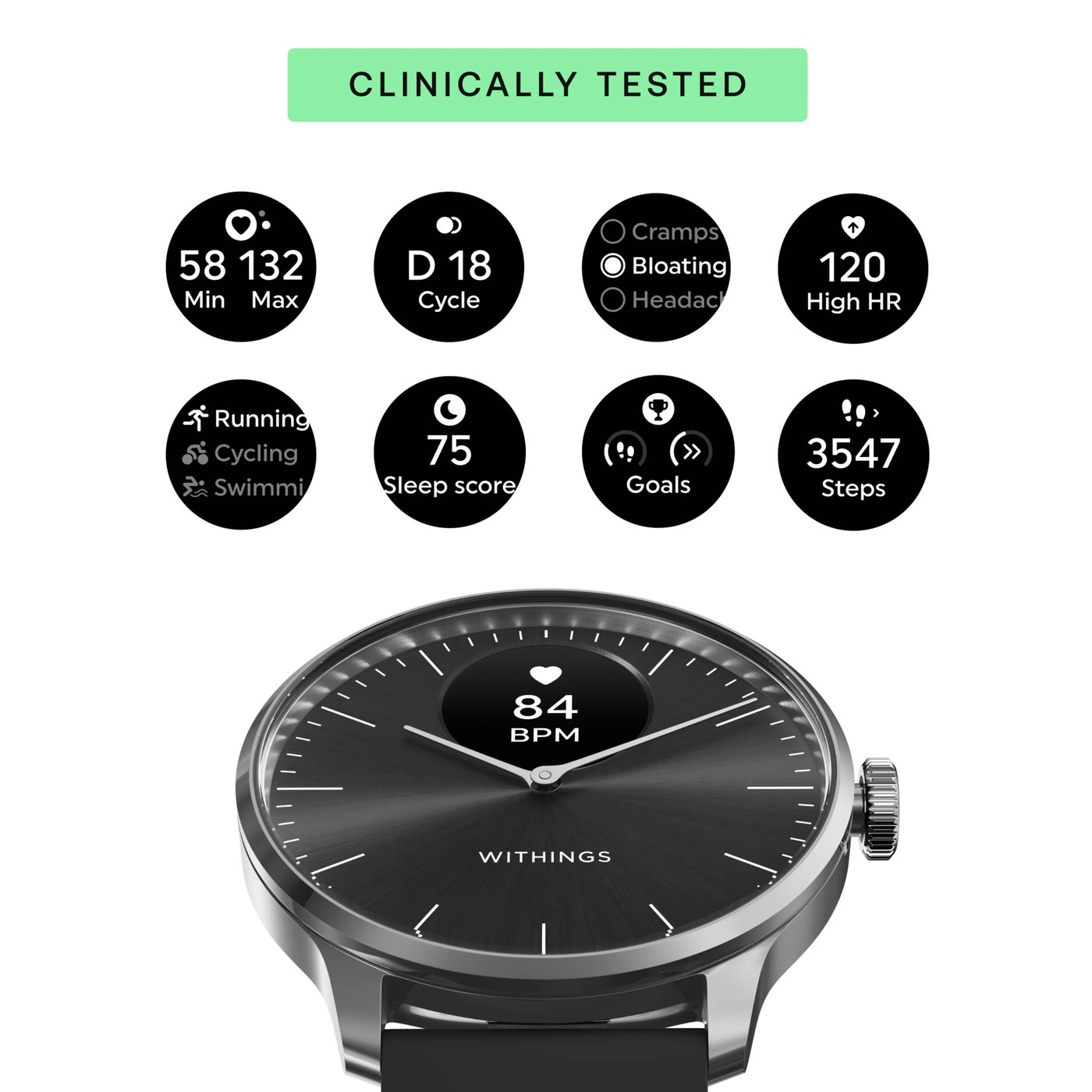 Withings Scanwatch Light Smartklokke med klassisk urskive 37 mm Svart