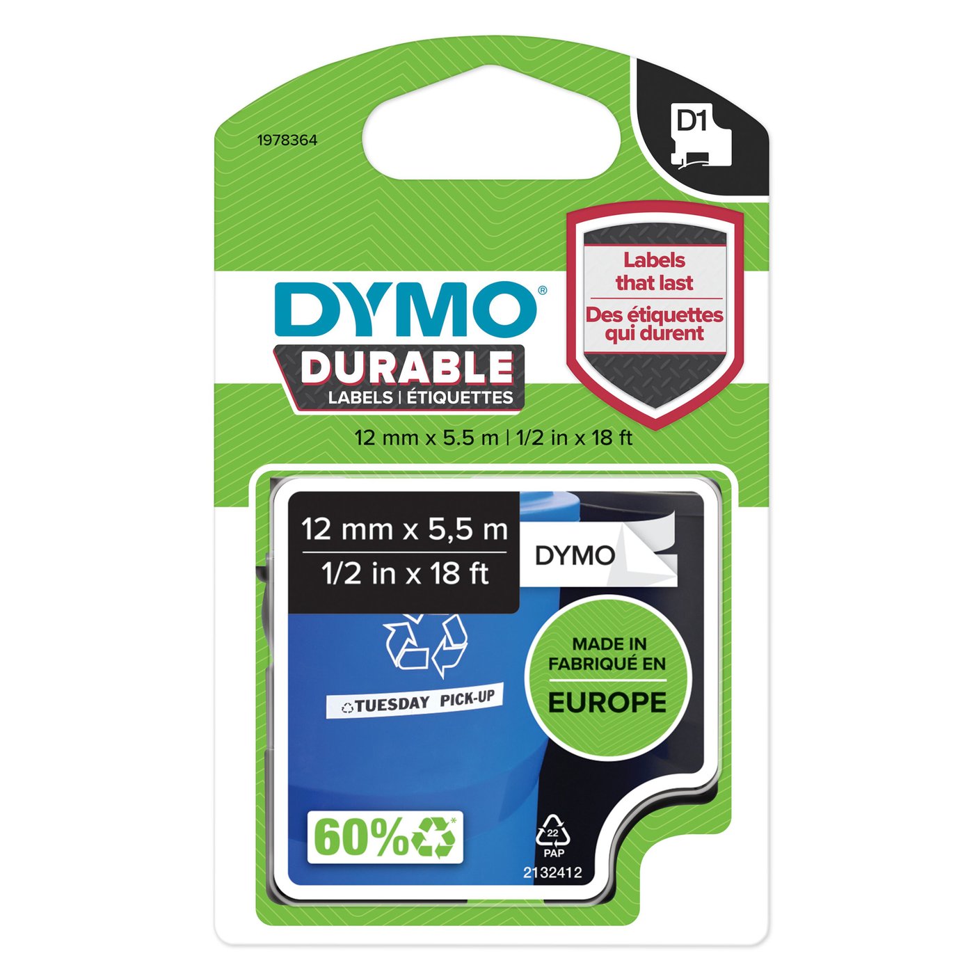 Dymo Durable D1-märktejp 12 mm
