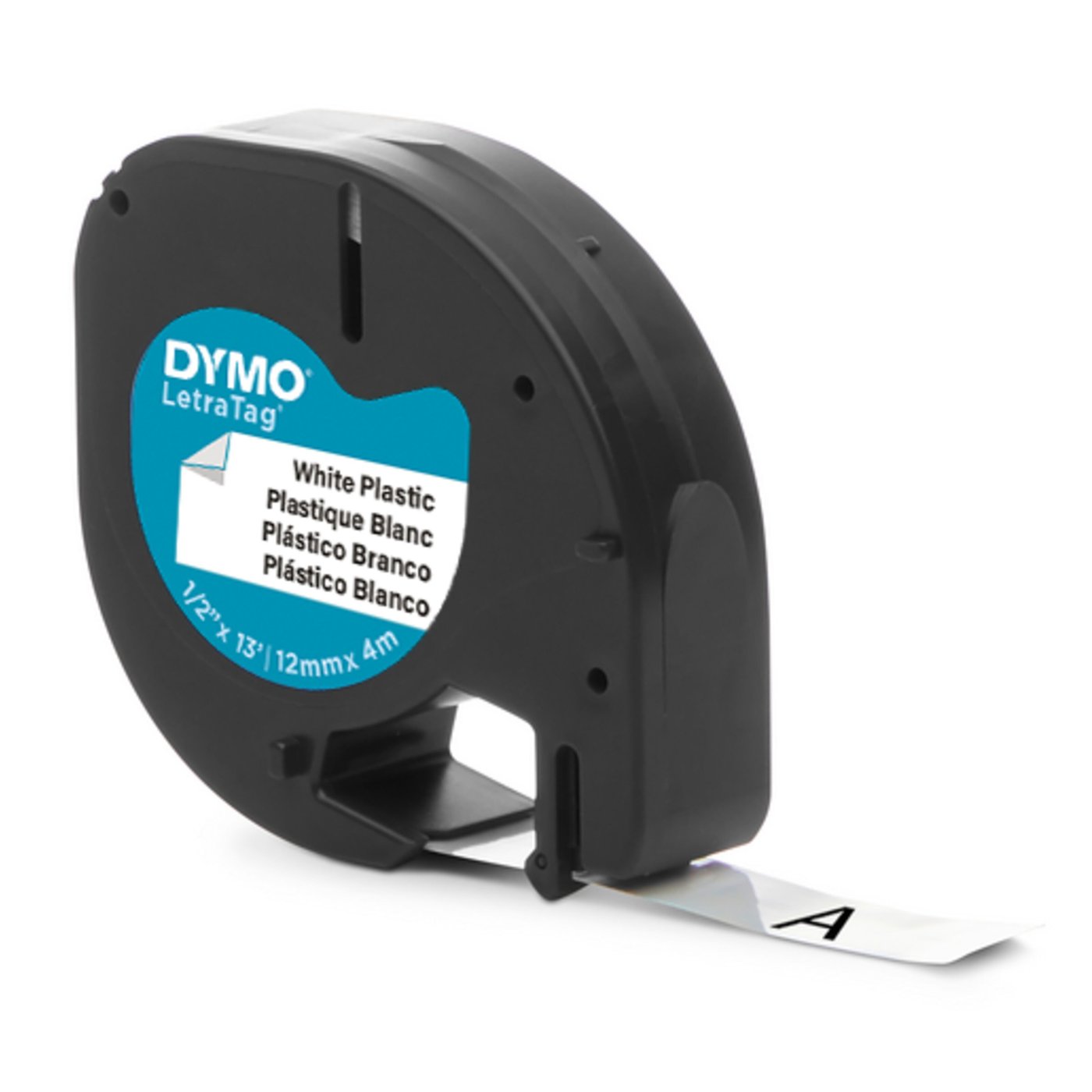 Dymo Letratag merketape av plast 12 mm Hvit