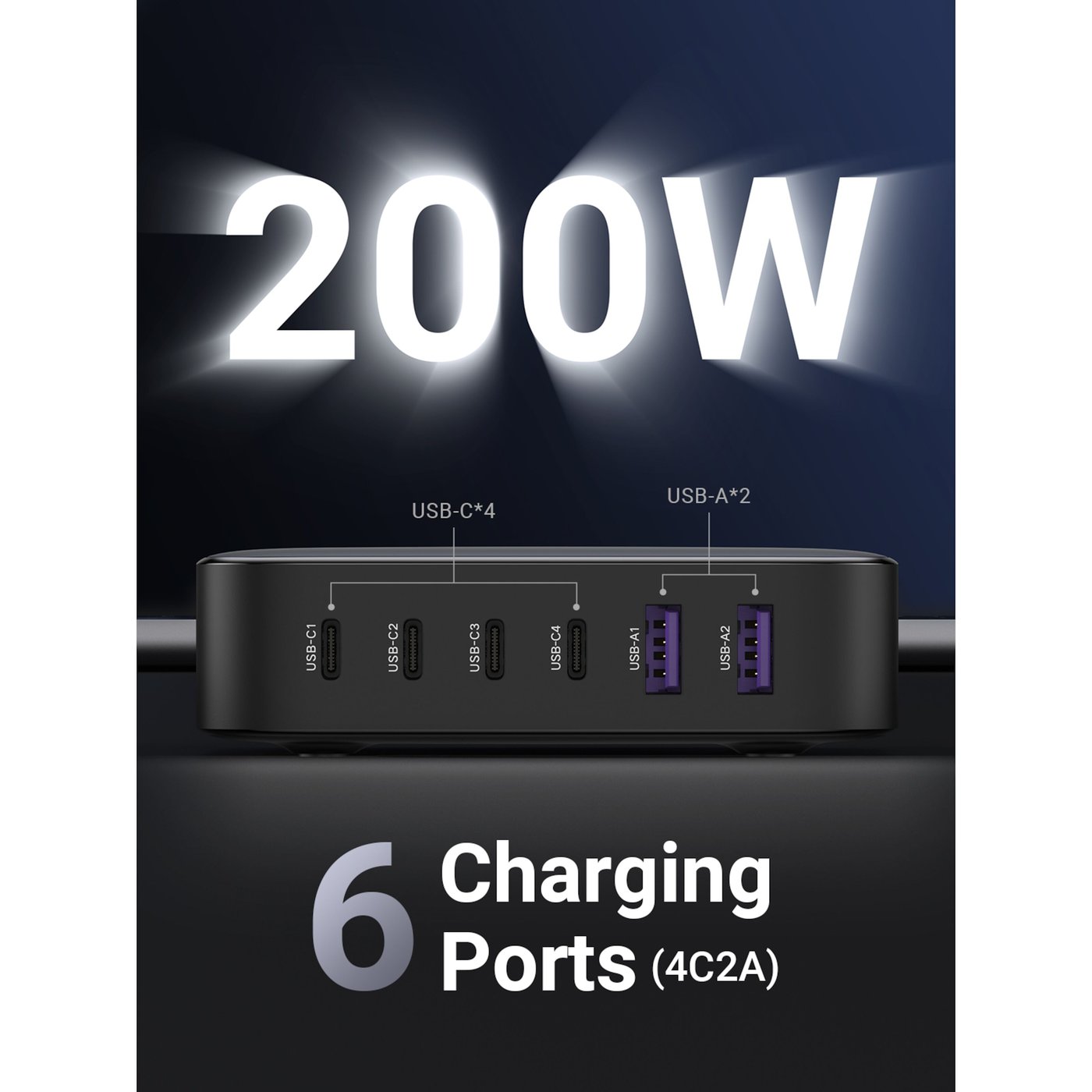 Ugreen Kraftfull Multiladdare 6 portar 200 W