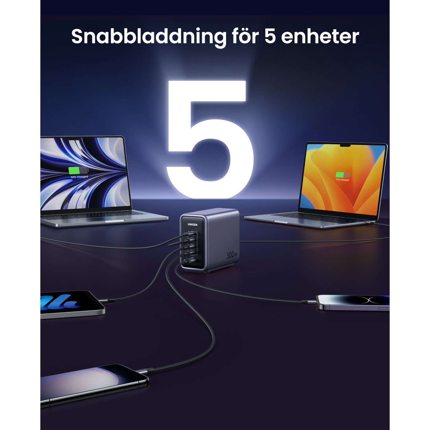 Ugreen Kraftfull Multiladdare 5 portar 300 W