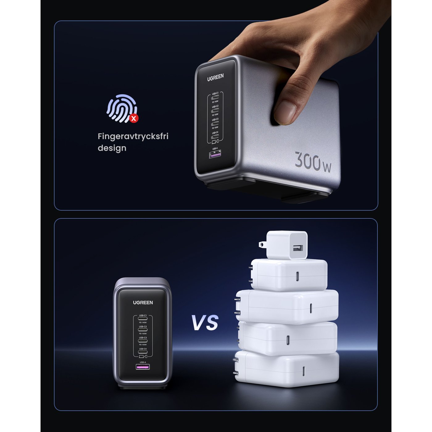 Ugreen Kraftfull Multiladdare 5 portar 300 W