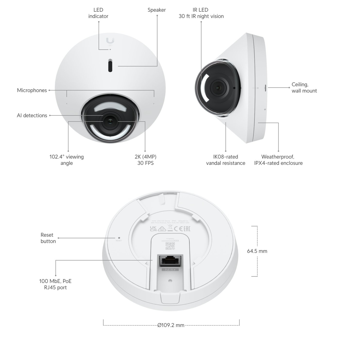 Ubiquiti G5 Dome Overvåkingskamera med PoE
