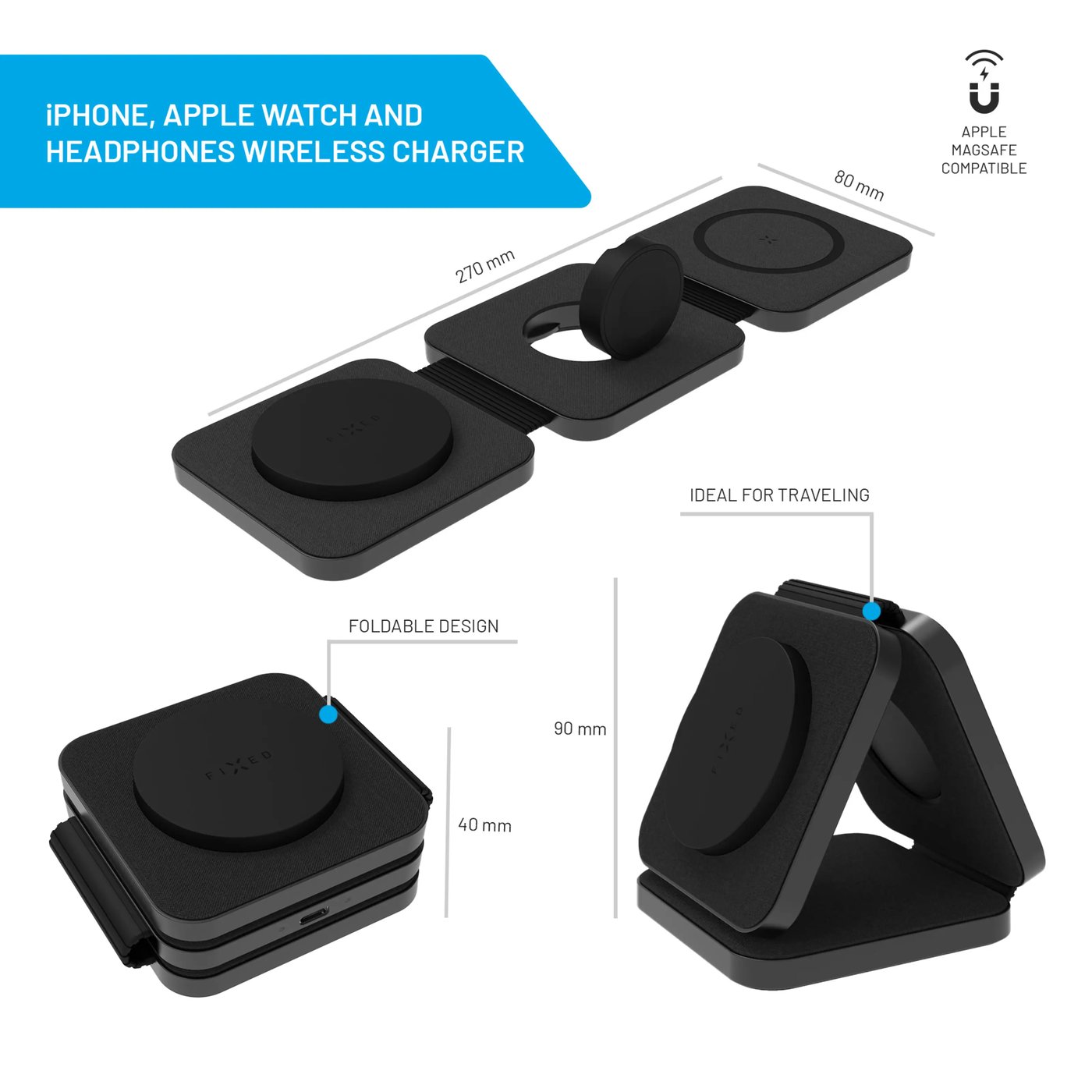 Fixed MagFlex 3-in-1 Ladestasjon for iPhone