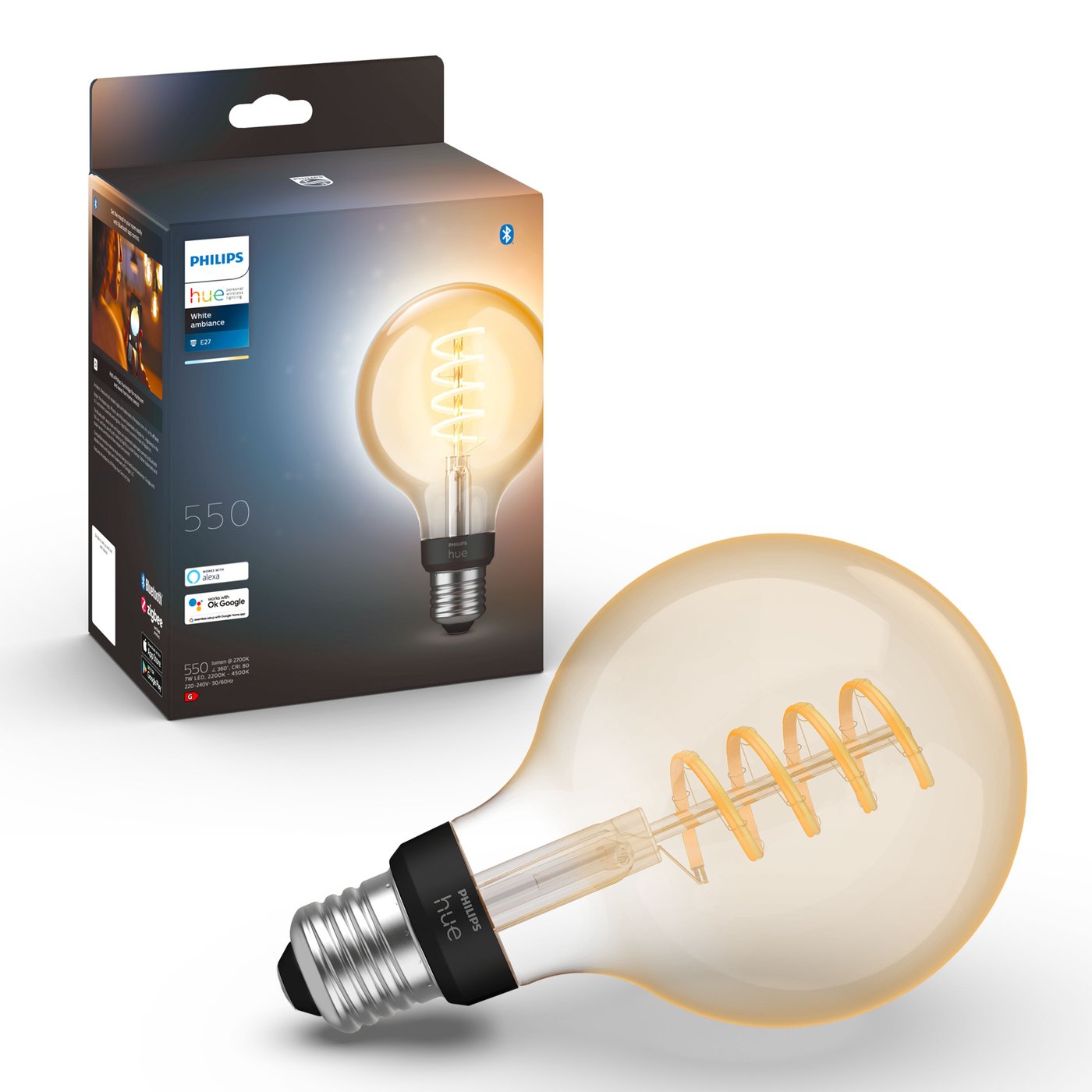 Philips Hue Filament G93 E27 Smart LED-lampa 550 lm