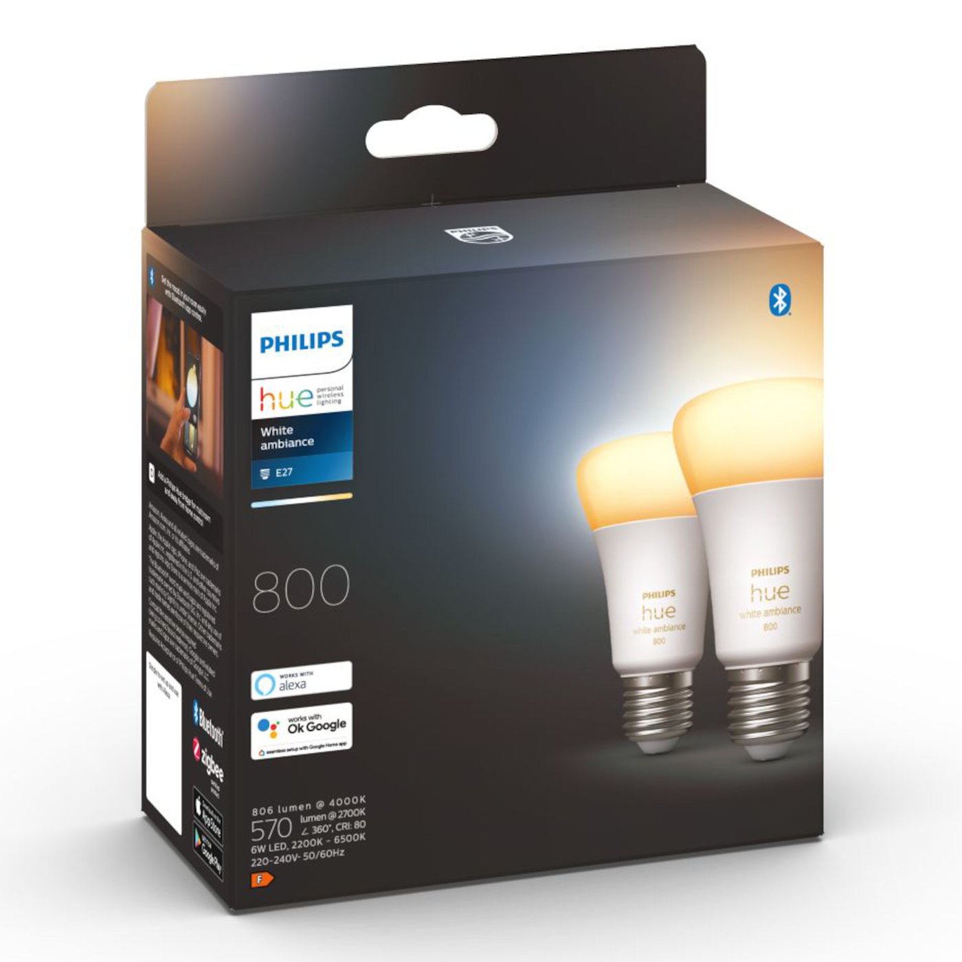 Philips Hue Filament A60 E27 Smart LED-pære 550 lm 2-pk.