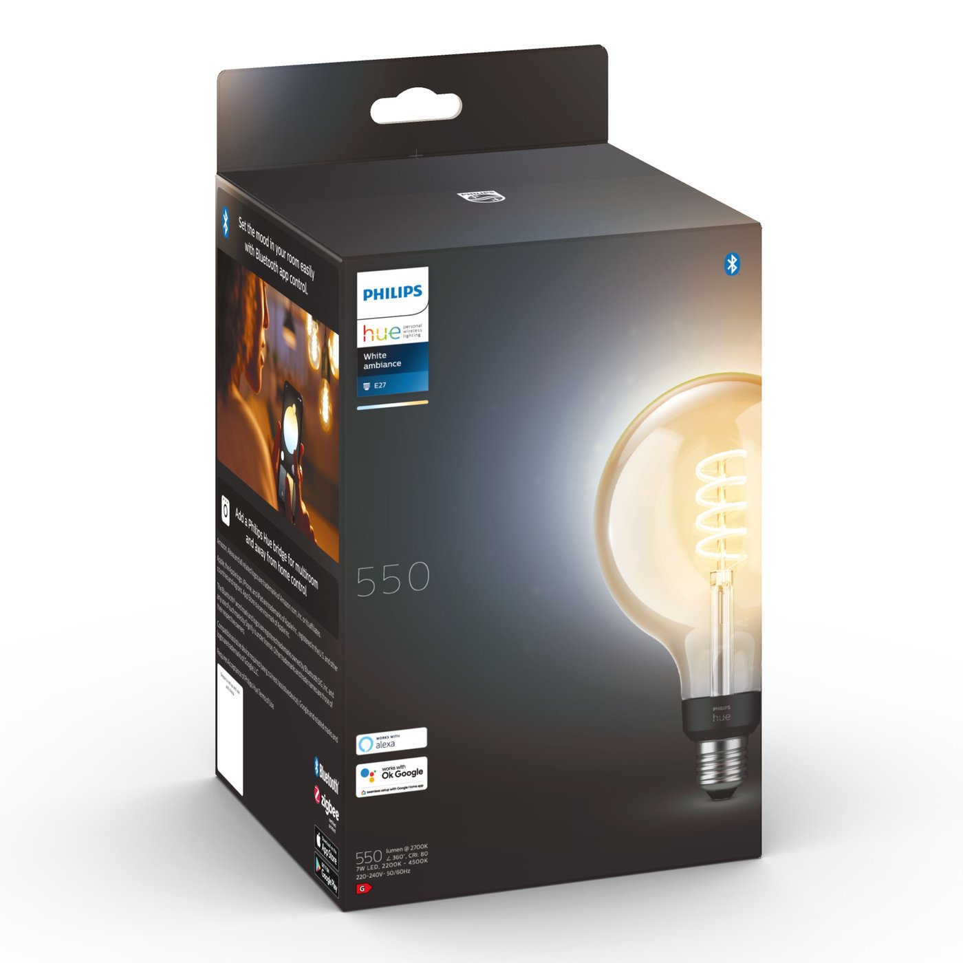 Philips Hue Filament G125 E27 Smart LED-pære 550 lm