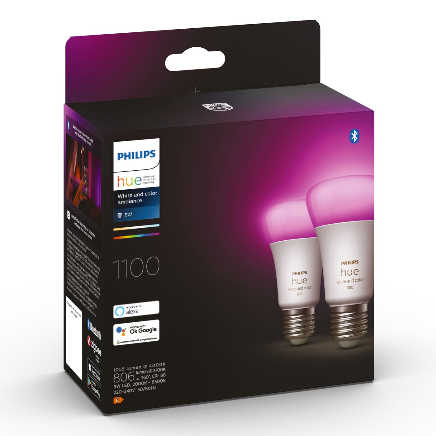 Philips Hue Color Ambiance Smart LED-pære E27 1100 lm 2-pk.