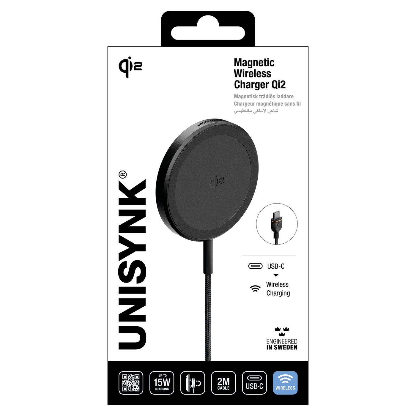 Unisynk Trådløs magnetisk lader med Qi2 15 W Svart