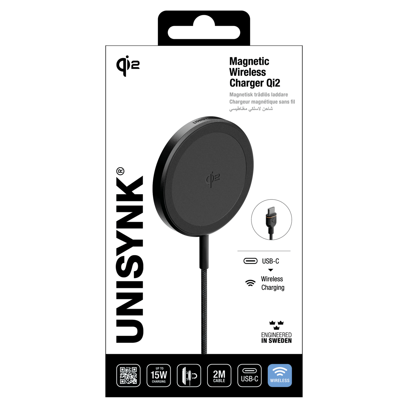 Unisynk Trådløs magnetisk lader med Qi2 15 W Svart