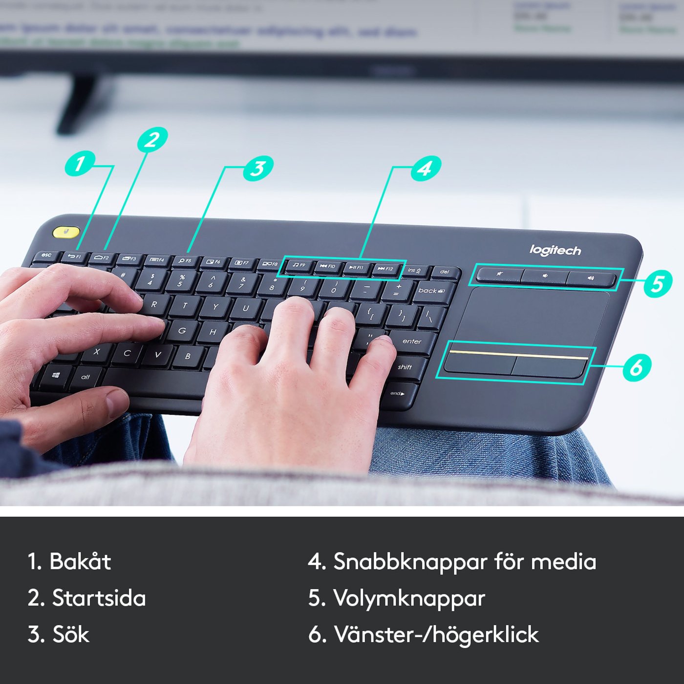 Logitech K400 Plus Trådlöst tangentbord med Touchpad