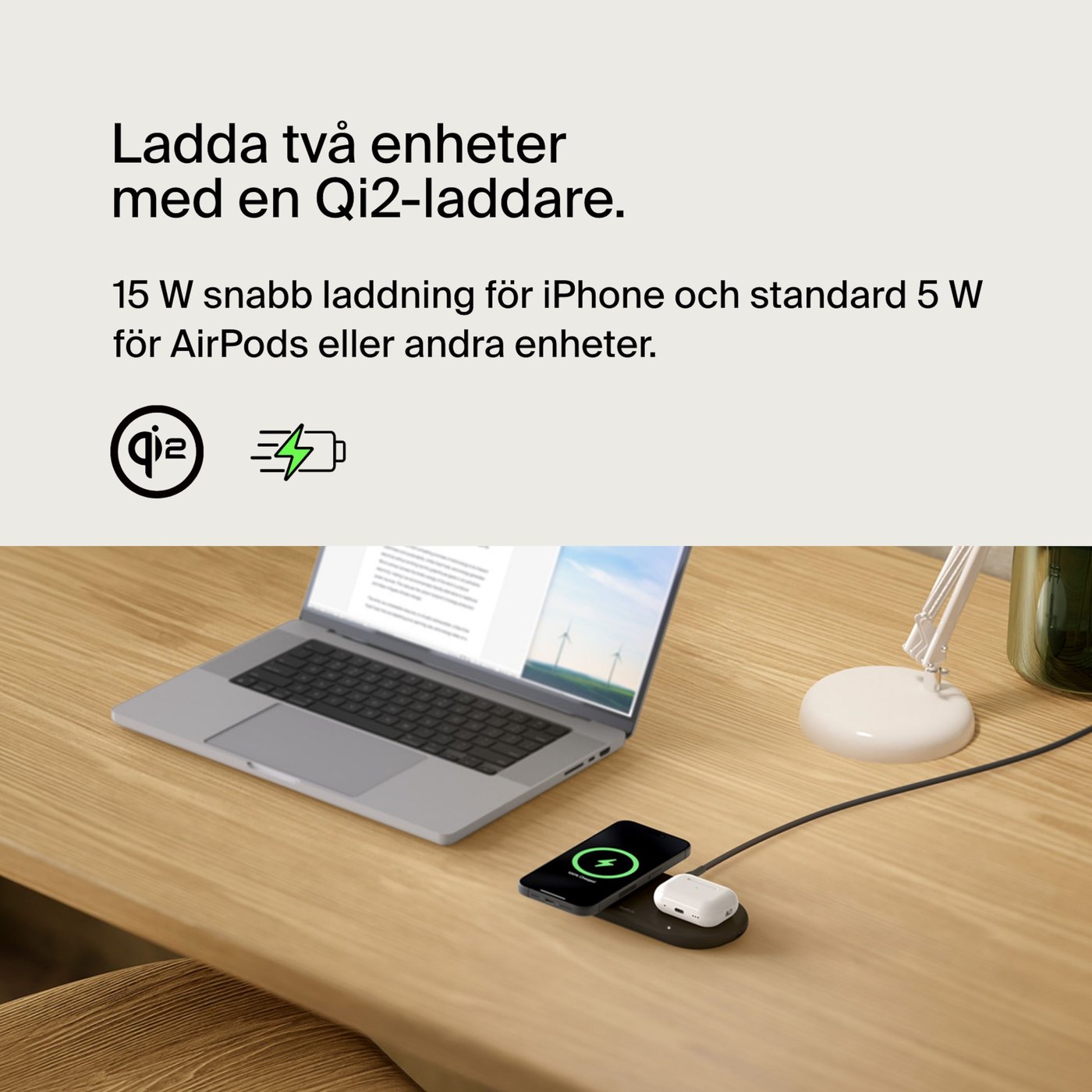 Belkin BoostCharge Pro 2-in-1 med Qi2 15 W Svart
