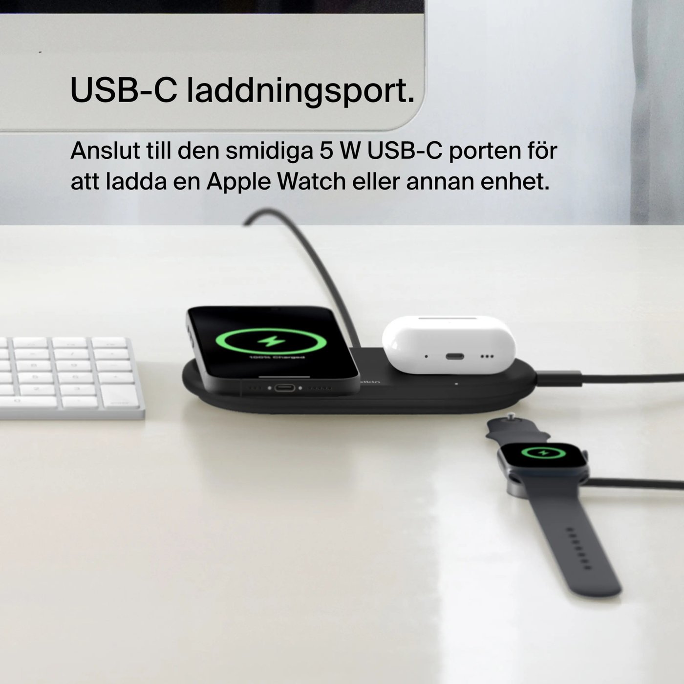 Belkin BoostCharge Pro 2-in-1 med Qi2 15 W Svart