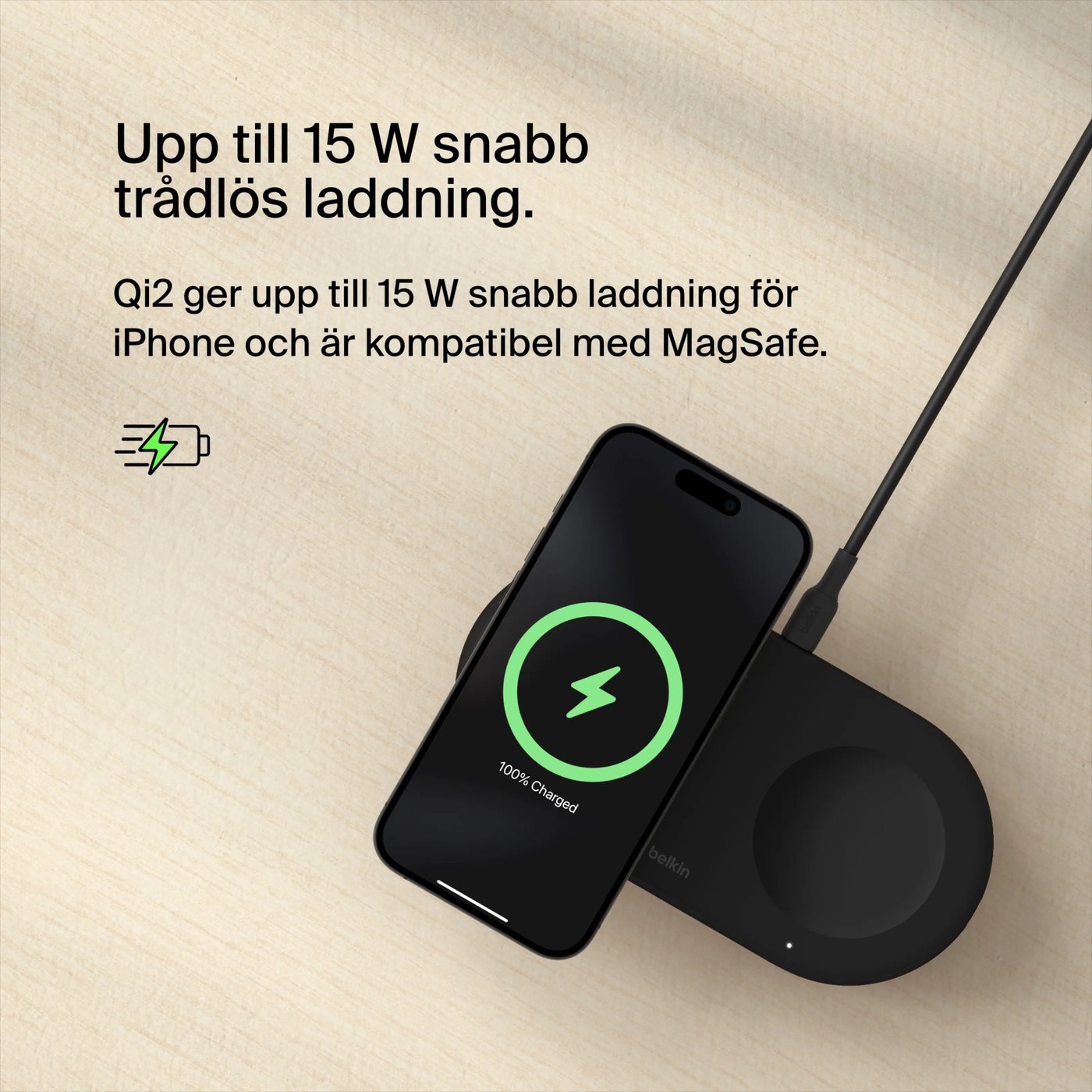Belkin BoostCharge Pro 2-in-1 med Qi2 15 W Svart