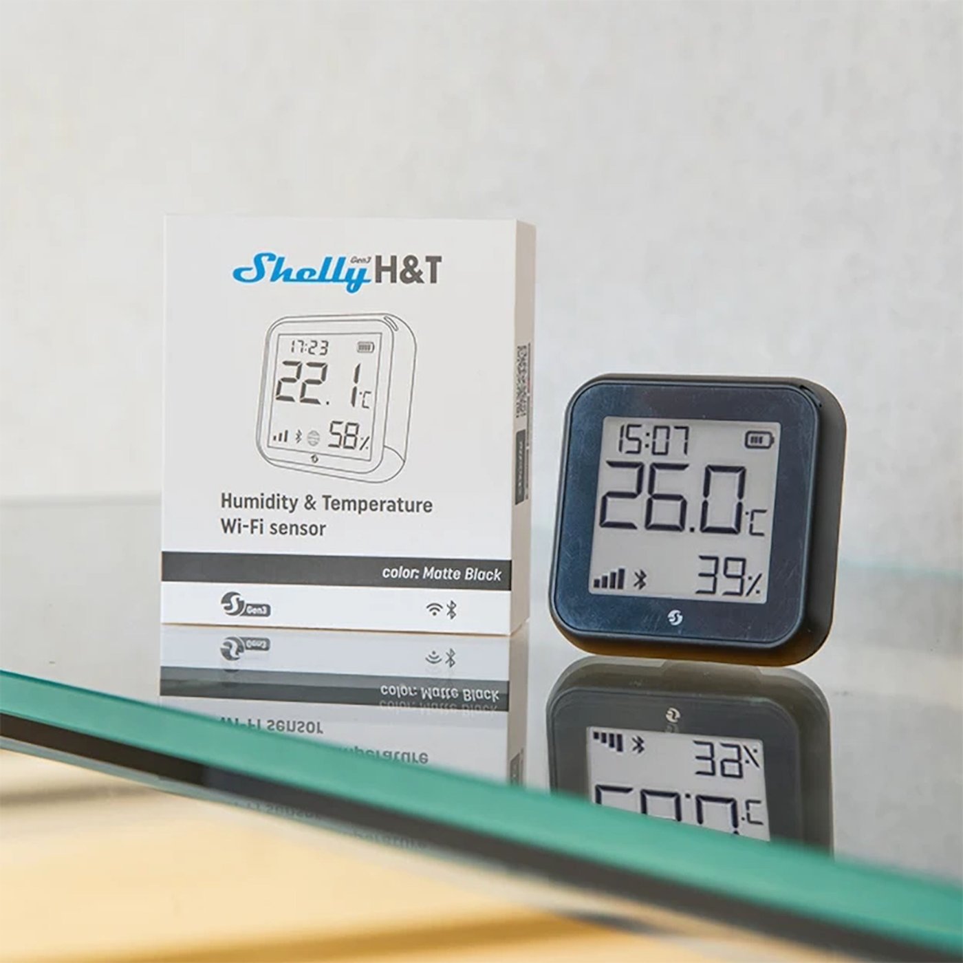 Shelly H&T Gen 3 Termometer og hygrometer Svart