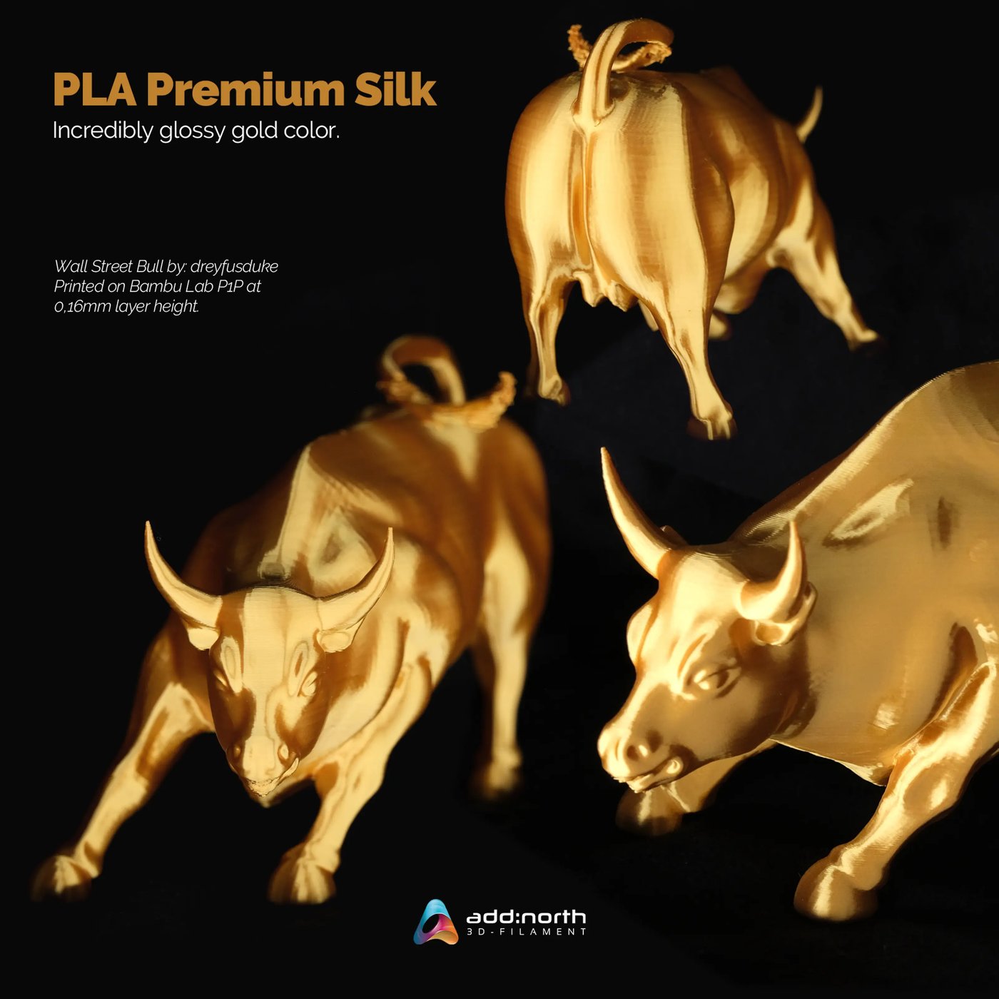Addnorth PLA Premium Silk-filament för 3D-skrivare 1,75 mm Guld