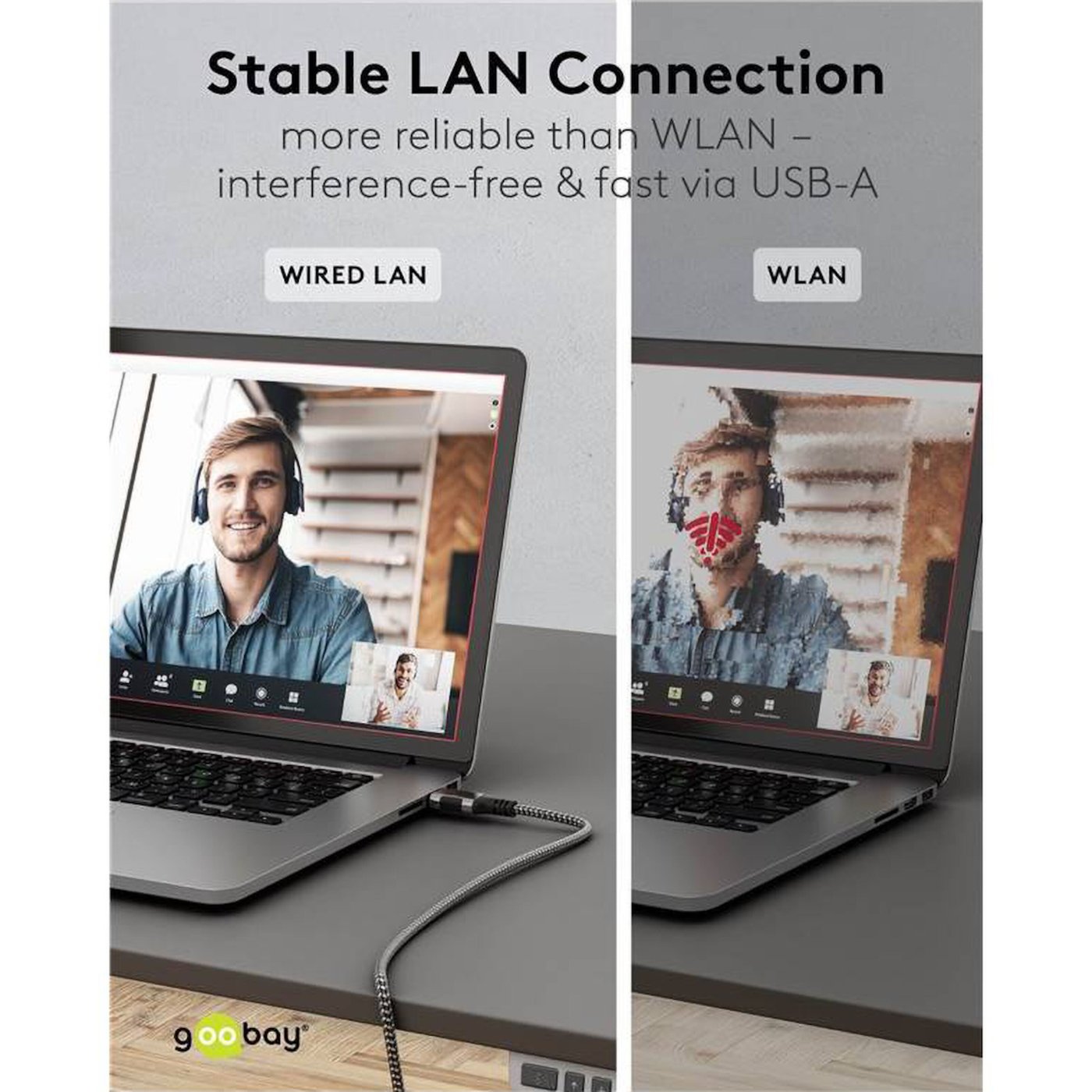 Nettverkskabel med USB-tilkobling USB-A 2 m