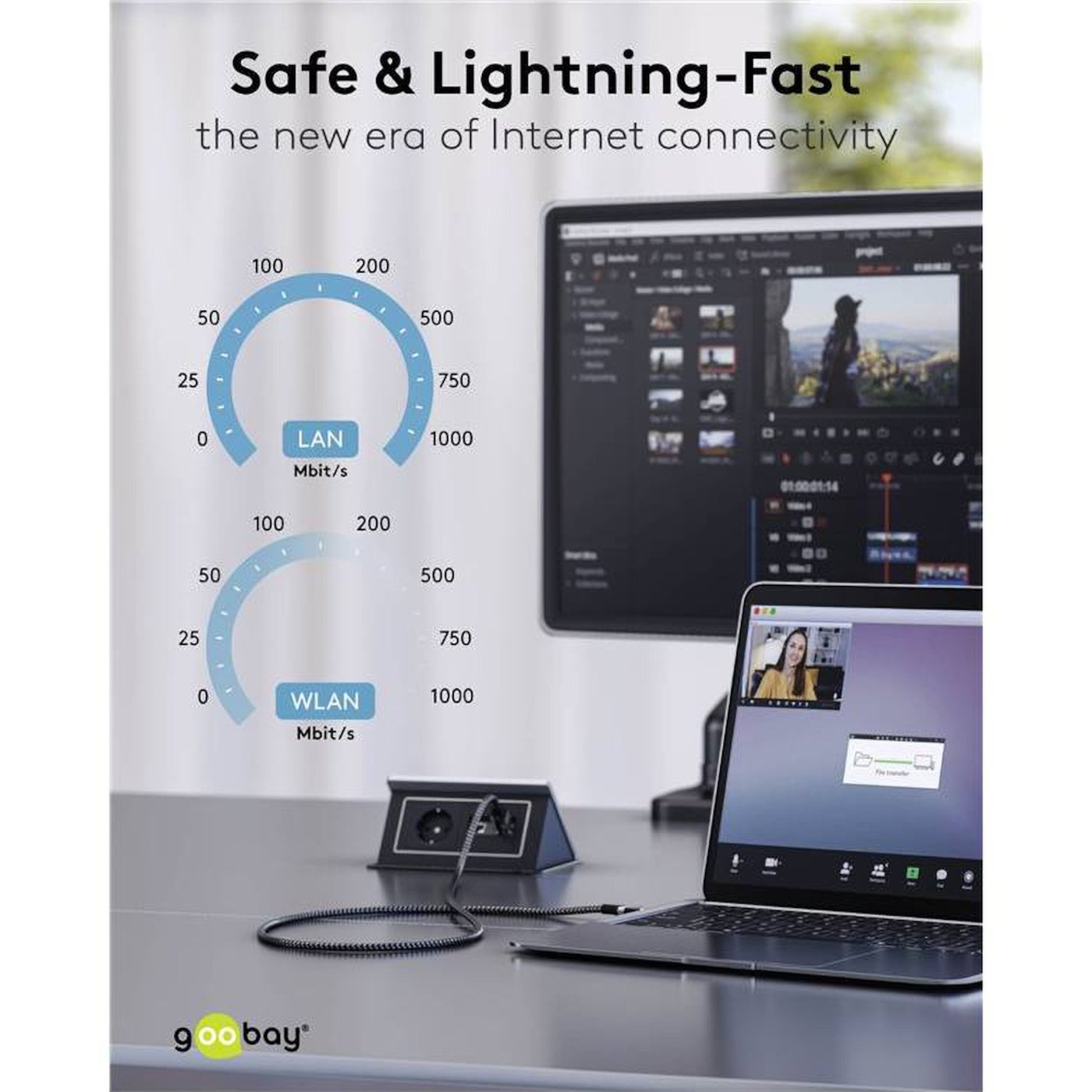 Nettverkskabel med USB-tilkobling USB-A 2 m