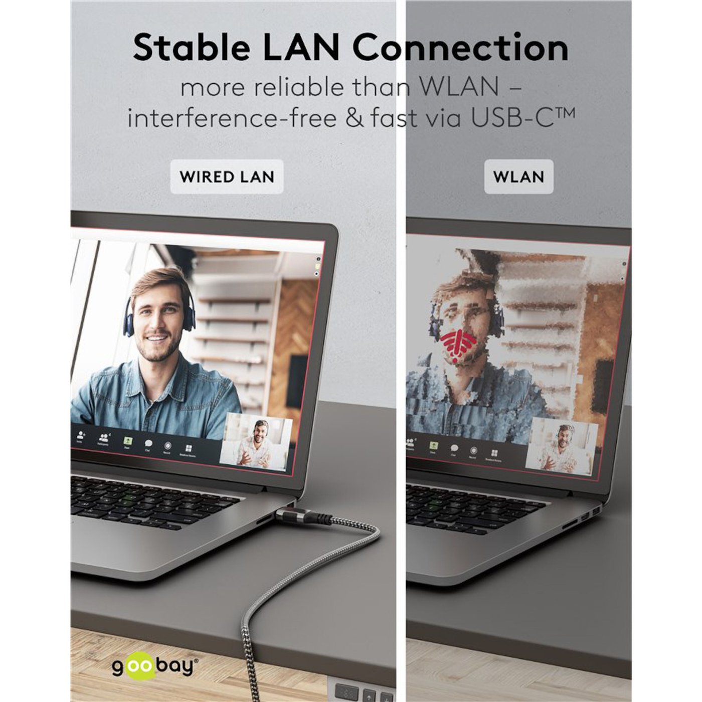 Nätverkskabel med USB-anslutning USB-C 2 m