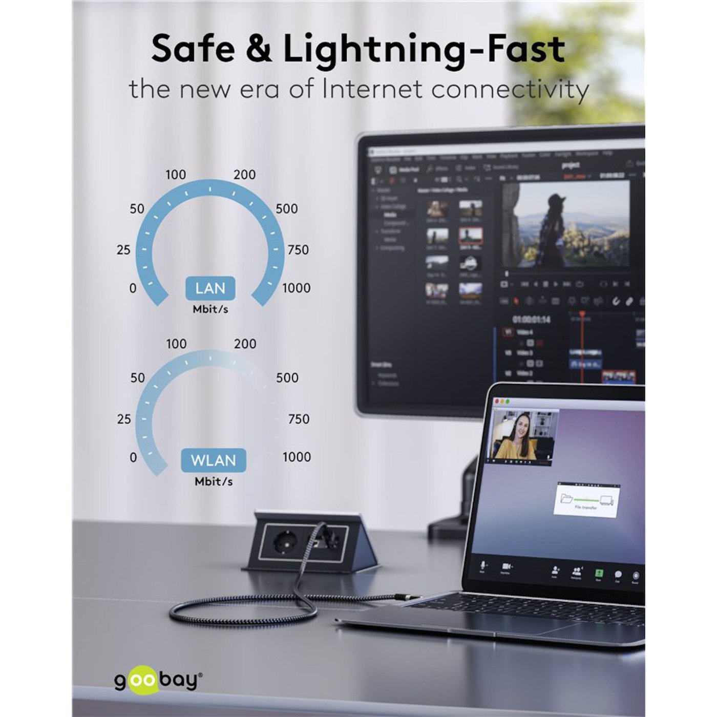 Nätverkskabel med USB-anslutning USB-C 2 m