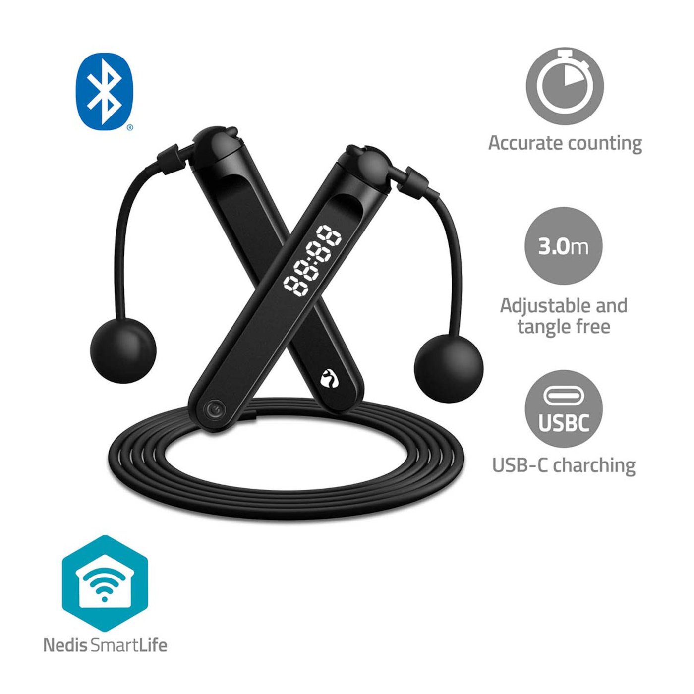 Nedis 2-i-1 Fitness Smart Hopprep med Bluetooth