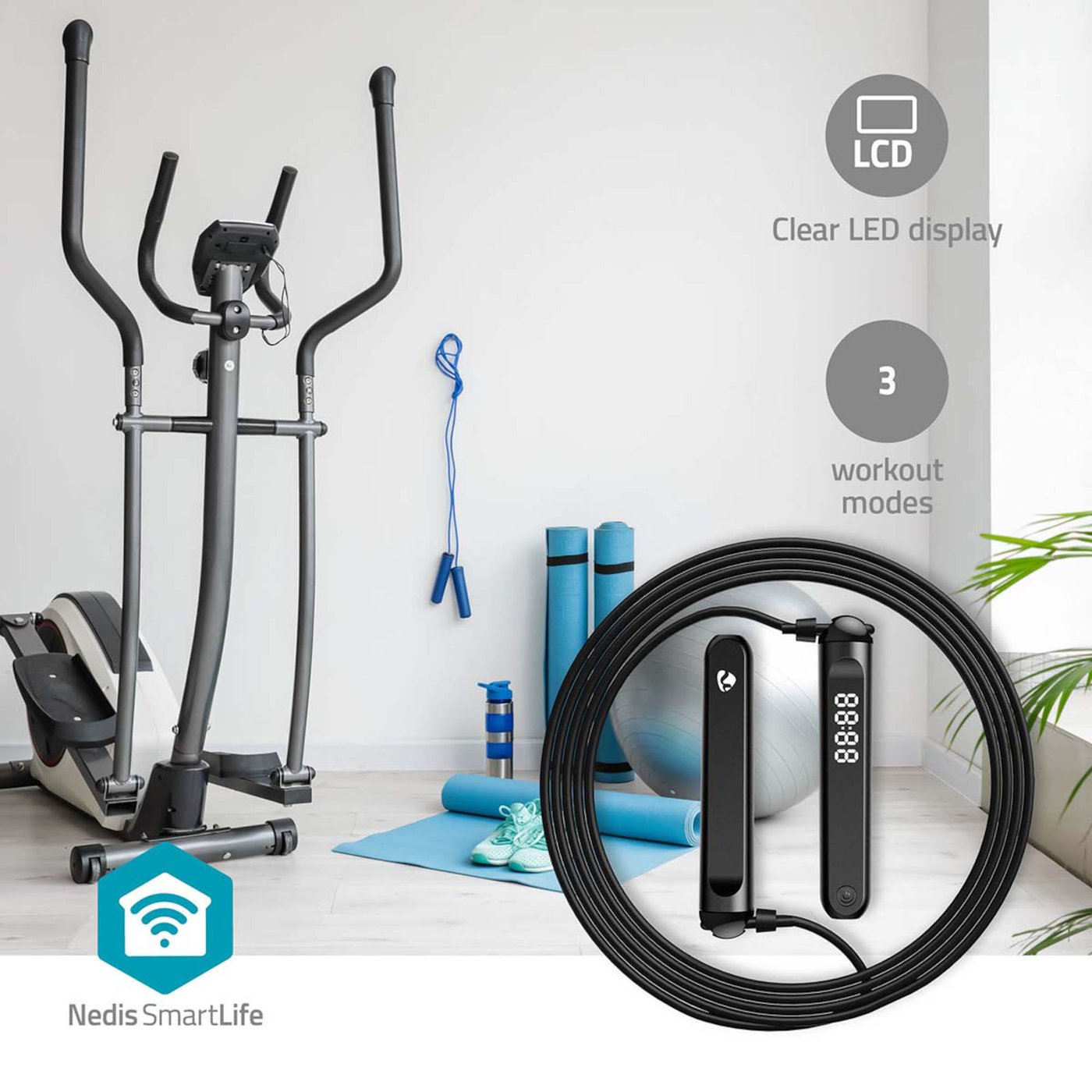 Nedis 2-i-1 Fitness Smart Hopprep med Bluetooth