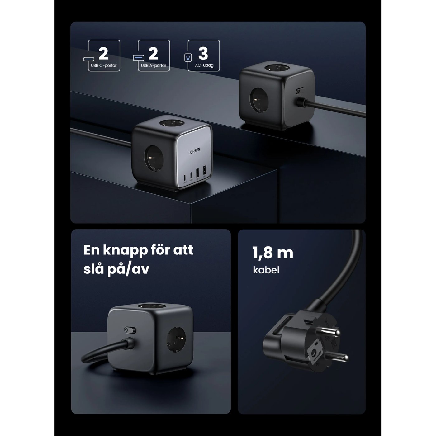 Ugreen DigiNest Cube Multiladdare 65 W
