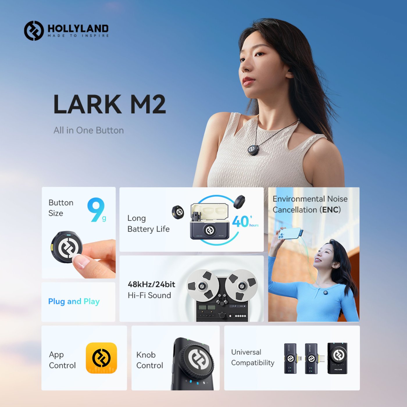 Hollyland Lark M2 Combo Trådløst mikrofonsystem