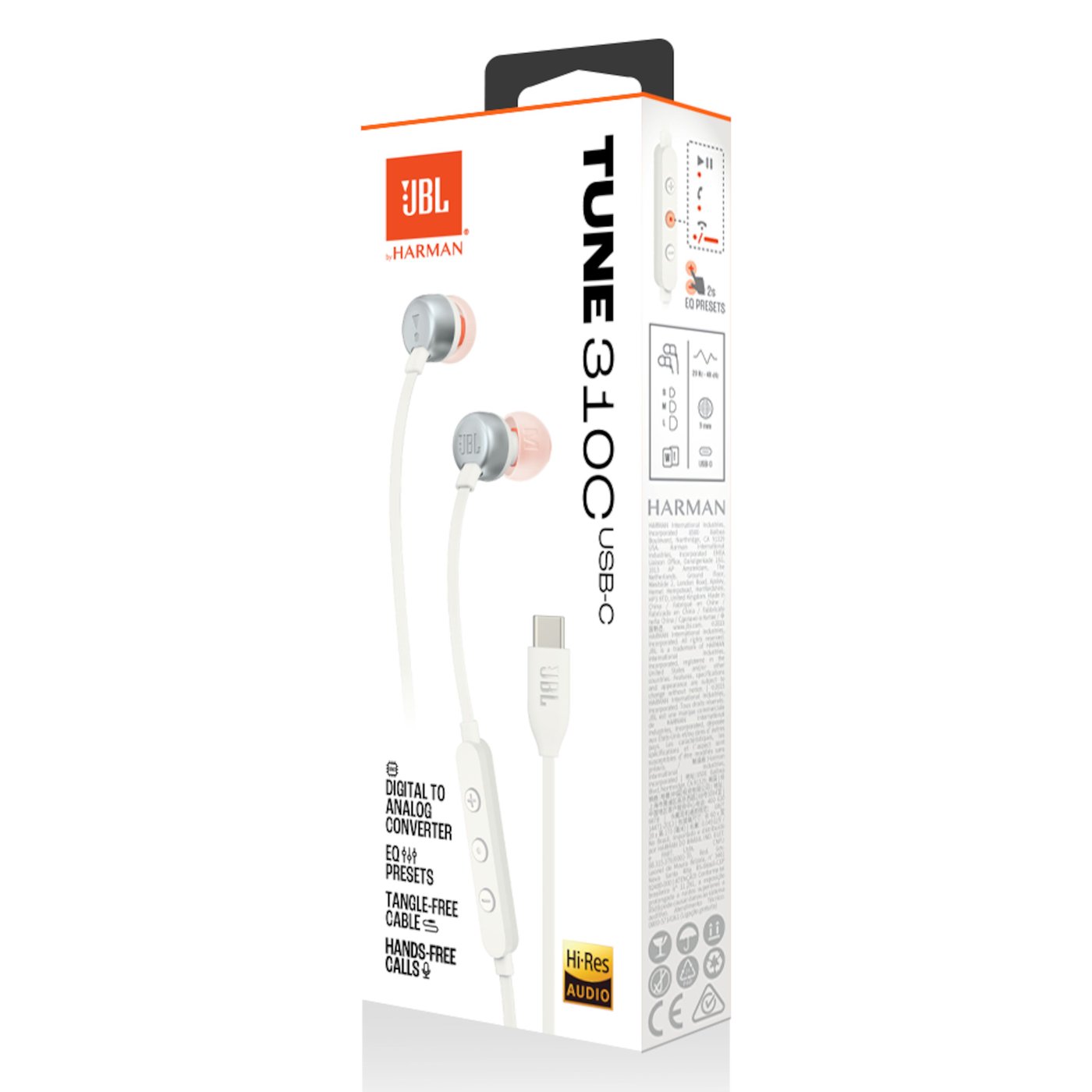 JBL Tune 310C Hörlurar med USB-C Vit