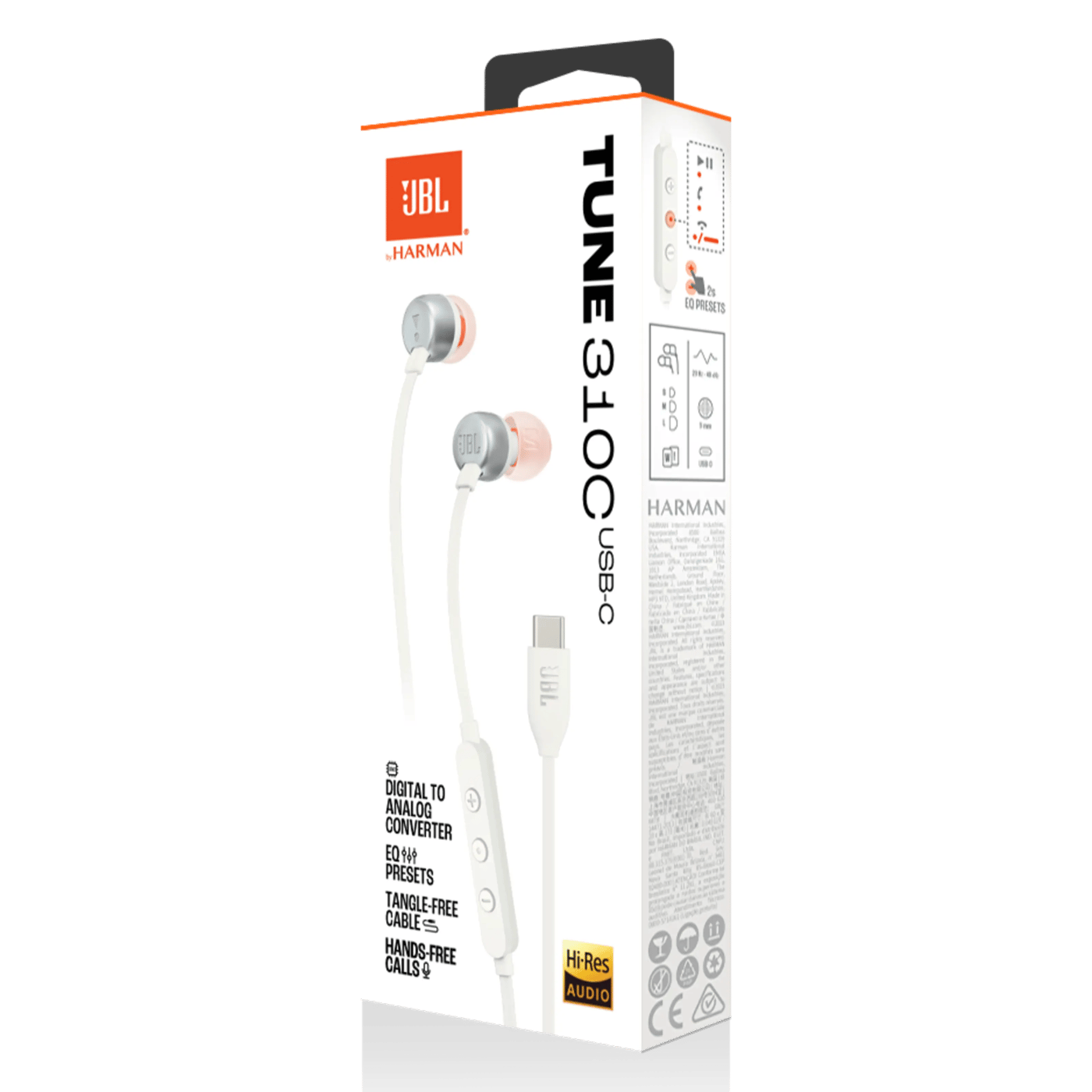 JBL Tune 310C Hodetelefoner med USB-C Hvit