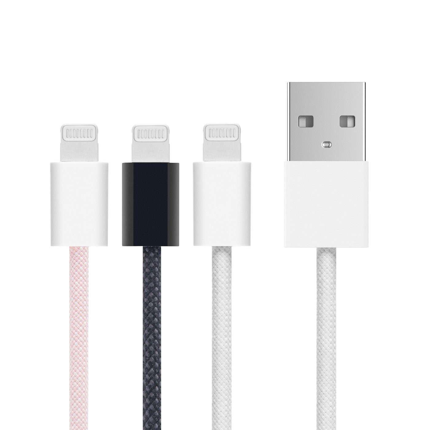 Linocell Flettet USB-A- til Lightning-kabel Rosa 2 m
