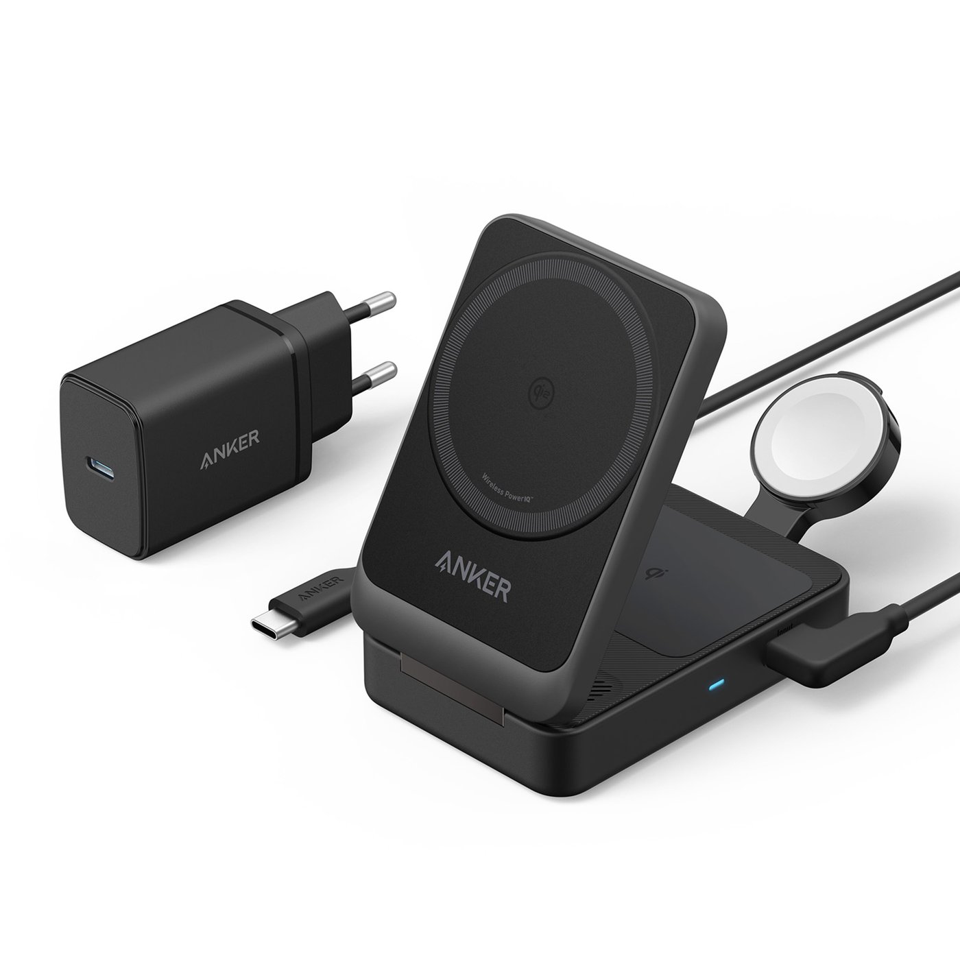 Anker MagGo Trådlös och vikbar 3-i-1-laddstation Svart